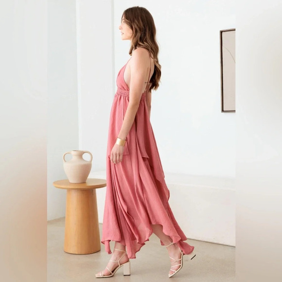 NWT-Tassel Fringe Strap Cutout Maxi Dress w/Pockets - Picture 8 of 14